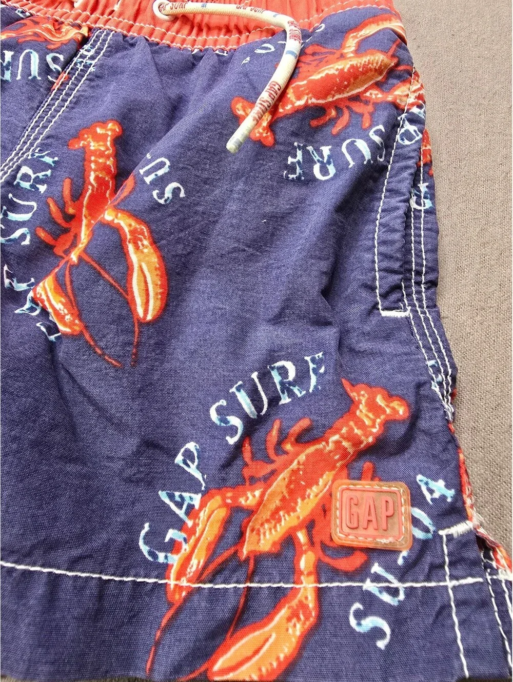 Baby Gap Toddler Lobster Print Swim Trunks 12-18 Months Blue Red Lined Beach